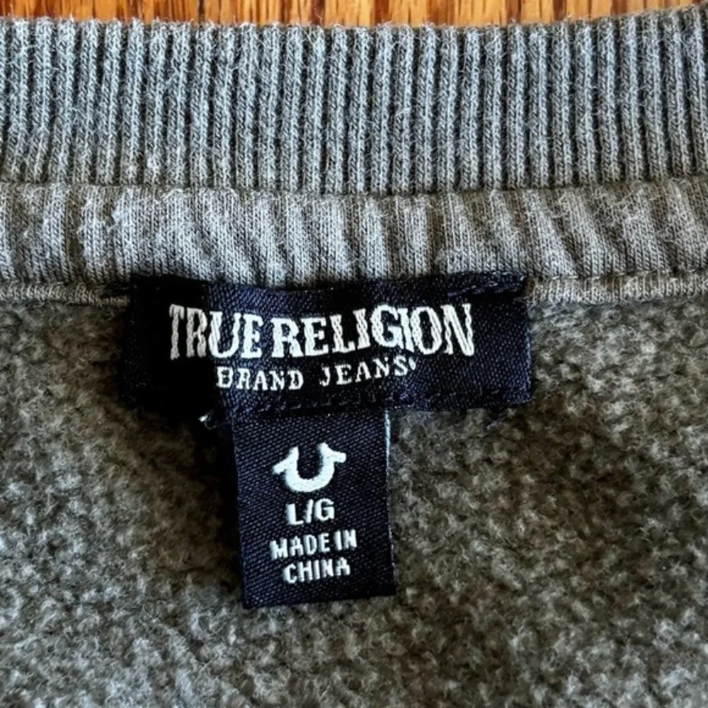 True Religion Buddha Pullover Sweatshirt - Gray with Black Graphic - Large
